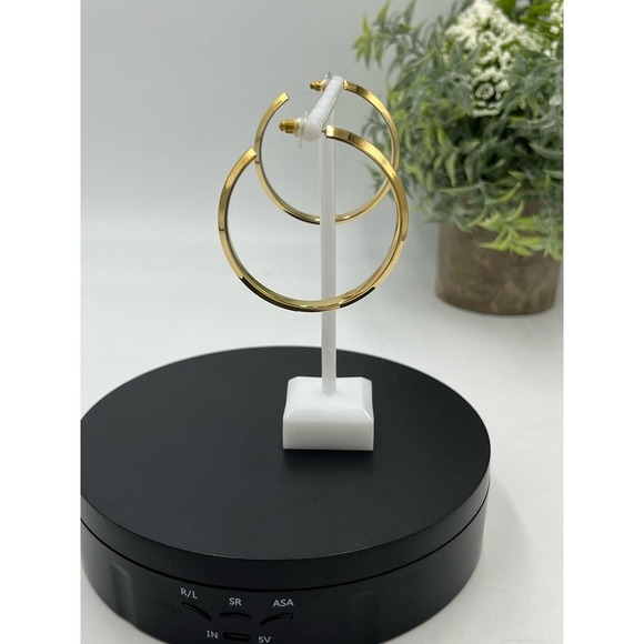 Karl Lagerfeld Signed Large Heavy Gold Plated Hoop Earrings - Picture 8 of 14